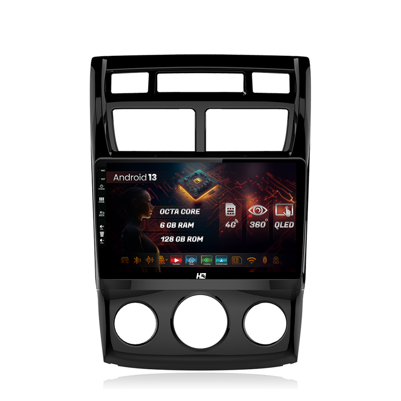 Navigatie HUB64 Kia Sportage (2005-2010) M AC, 6GB RAM, Android 13, Octacore, Slot Sim 4G, DSP, GPS, Wi-FI, Carplay, Android Auto, USB, Bluetooth,