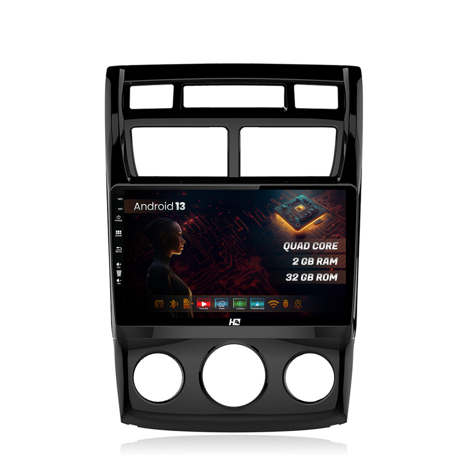 Navigatie HUB64 Kia Sportage (2005-2010) M AC, 2GB RAM, Android 13, GPS, Wi-FI, Carplay, Android Auto, USB, Bluetooth, Radio, Waze, Touchscreen, 9
