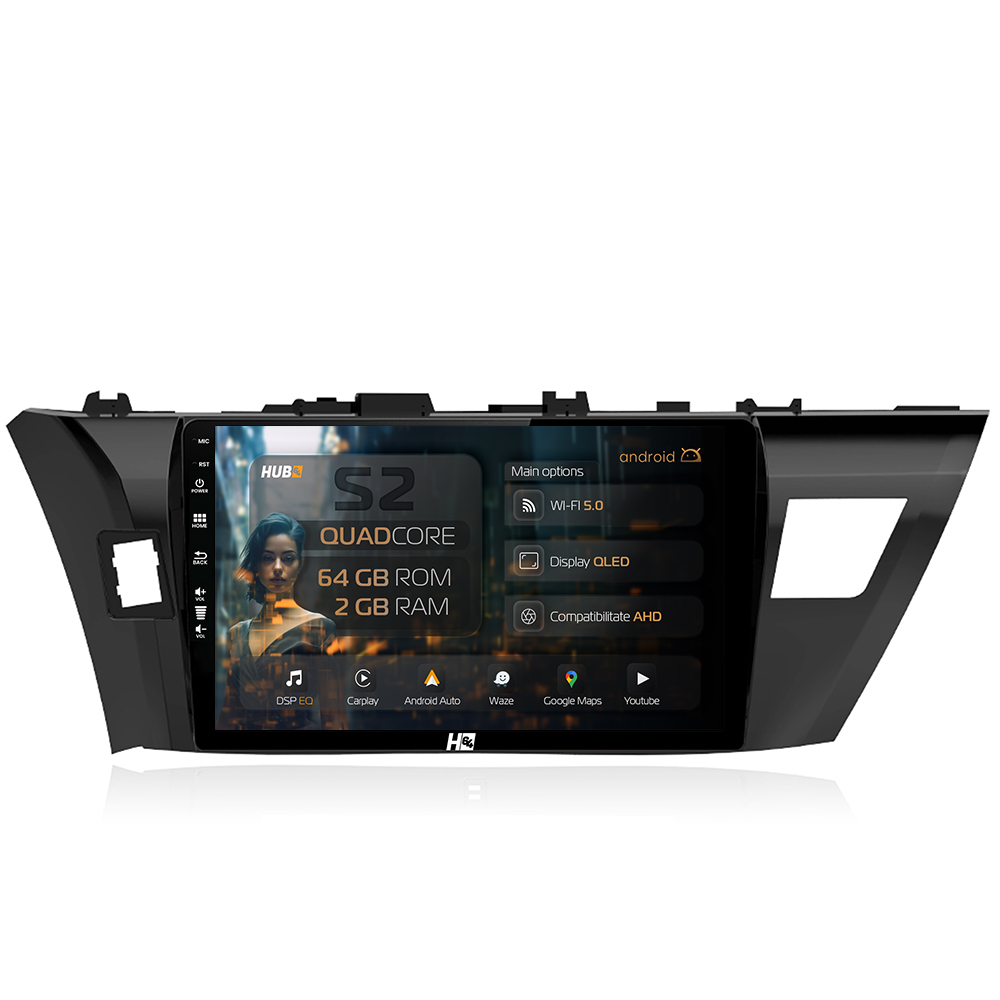 Navigatie HUB64 Toyota Corolla (2012-2016), 2GB RAM, Android, GPS, Wi-FI, Carplay, Android Auto, USB, Bluetooth, Radio, Waze, Touchscreen, 10.1 inch