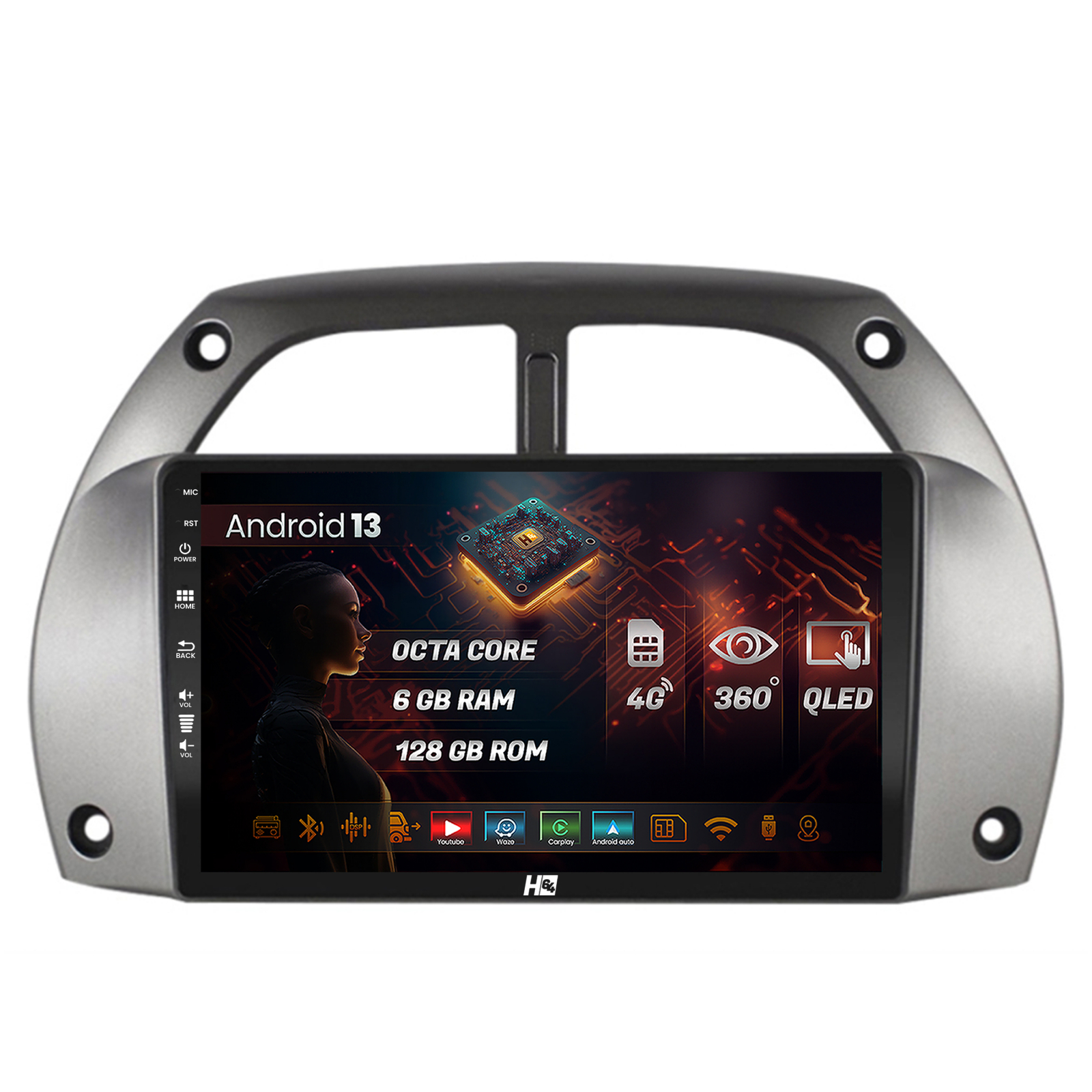 Navigatie HUB64 Toyota RAV4 (2001-2006), 6GB RAM, Android 13, Octacore, Slot Sim 4G, DSP, GPS, Wi-FI, Carplay, Android Auto, USB, Bluetooth, Waze,