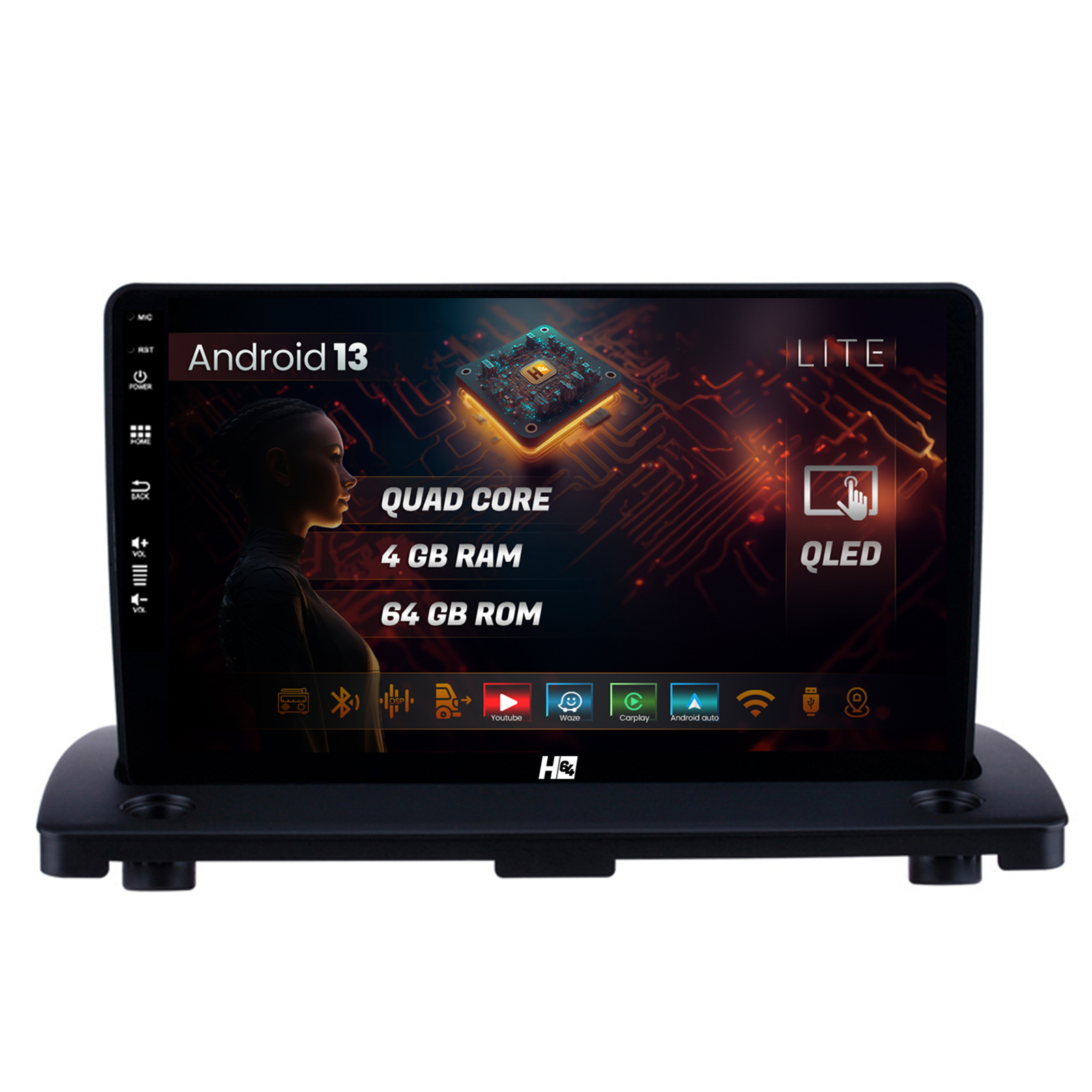 Navigatie HUB64 Volvo XC90 (2002-2014), 4GB RAM, Android 13, Quadcore, DSP, GPS, Wi-FI, Carplay, Android Auto, USB, Bluetooth, Waze, Touchscreen, 9