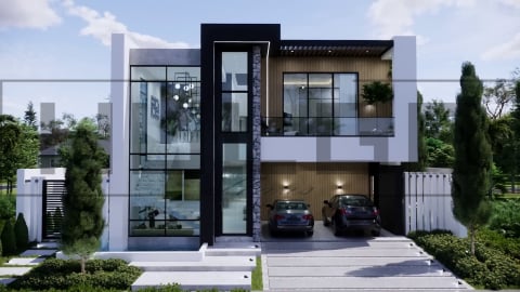 Proiecte Case P + 1 Etaj - H062 Proiect P+1 12x20m 425mp - HULGO Haus | Proiecte de Case Moderne, Exclusiviste și Funcționale, Design Premium pentru Locuințe de Lux și Eficiență Maximă