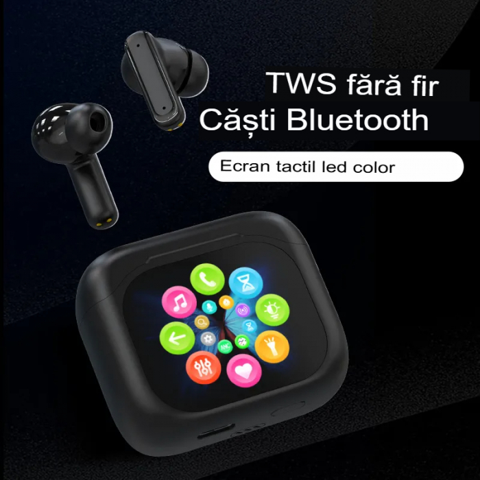 Casti bluetooth BT V5.4 , cu ecran tactil color și anulare a zgomotului ENC , Noise cancelling, ANC & ENC, Rezistente la apa, negru [5]