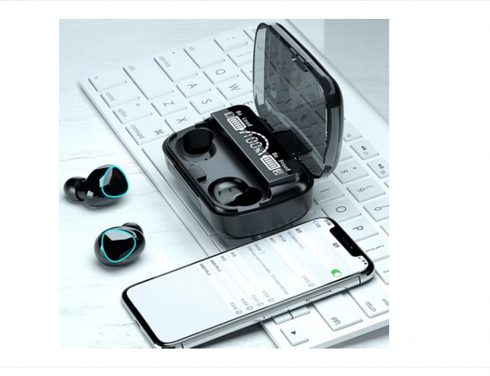Casti wireless TWS M10, cu microfon, display digital, Bluetooth 5.1, waterproof IPX7 [3]