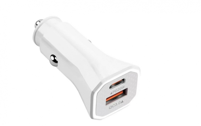 Incarcator Auto, HUOVA®, Quick Charge PD 20W QC3.0, dual-port 1 USB/1 TYPE C, Alb [1]