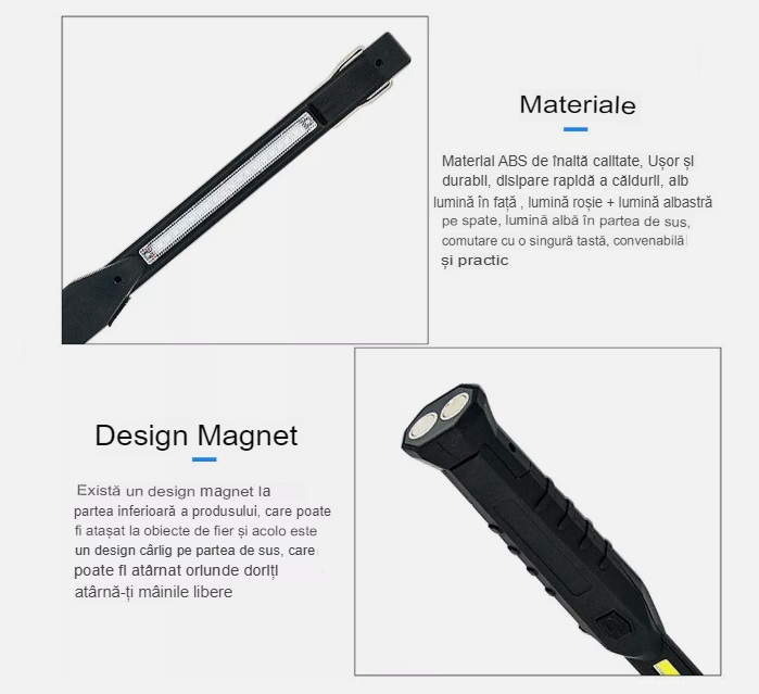 Lanterna de Lucru LED cu incarcare USB , HUOVA®, cu flash de avertizare roșu și albastru [7]
