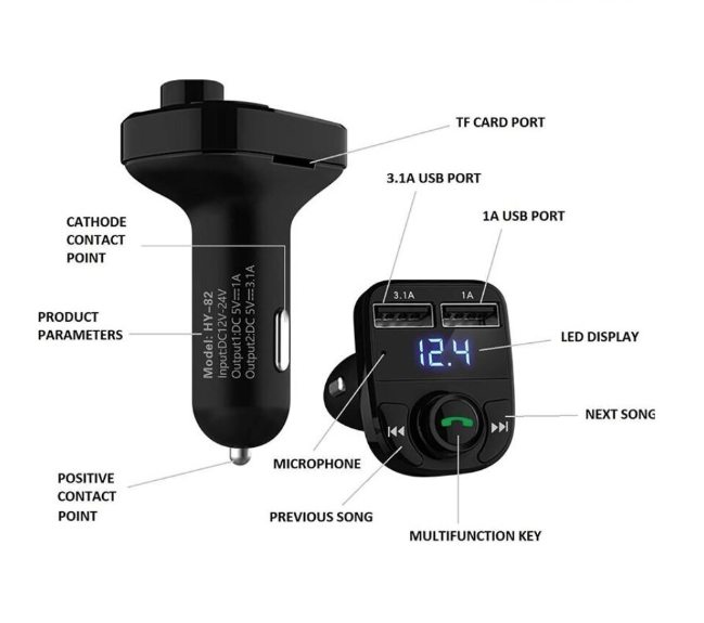 Modulator FM X8 functie Bluetooth transmitator MP3 handsfree [3]