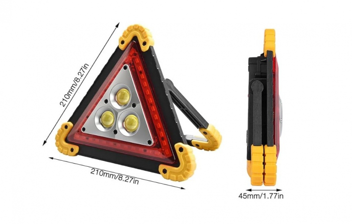Triunghi Auto de Avertizare LED HUOVA® cu 4 Moduri de Iluminare – 2 Intensități Lumină, Flash lumina rosie și Lumina Continuă, cu acumulatori [2]