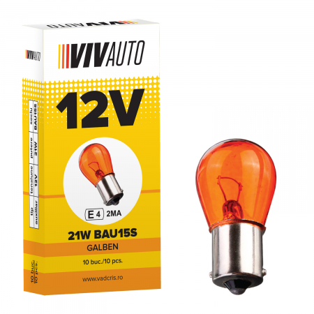 Becuri si lumini auto - Bec VivAuto 12V , 21W, BAU15S, o fază semnalizare , galben portocaliu