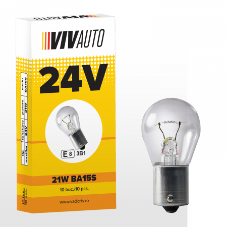 Becuri si lumini auto - Bec VivAuto 24V, 21W, BA15S, o fază semnalizare
