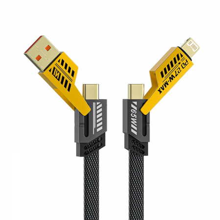 Cablu Incarcare Rapida si Transfer Date 4-in-1, HUOVA®, USB-C PD 65W, 1.2 M - Type-C, USB-A, Compatibil iPhone, iPad, Samsung, Huawei, Android, Laptopuri si Power Bank [1]