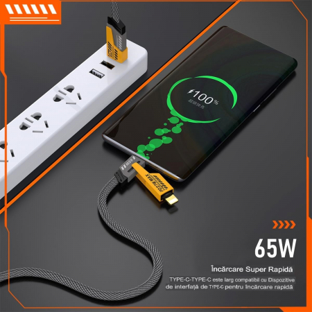 Cablu Incarcare Rapida si Transfer Date 4-in-1, HUOVA®, USB-C PD 65W, 1.2 M - Type-C, USB-A, Compatibil iPhone, iPad, Samsung, Huawei, Android, Laptopuri si Power Bank [2]