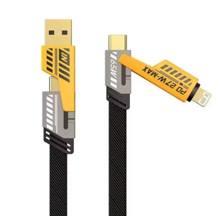 Cablu Incarcare Rapida si Transfer Date 4-in-1, HUOVA®, USB-C PD 65W, 1.2 M - Type-C, USB-A, Compatibil iPhone, iPad, Samsung, Huawei, Android, Laptopuri si Power Bank [0]