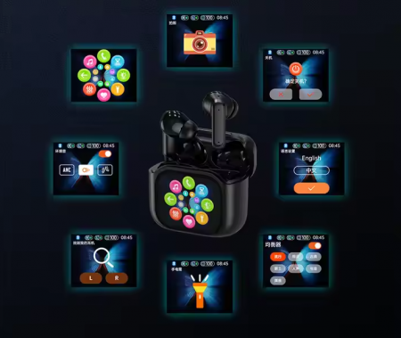 Casti bluetooth BT V5.4 , cu ecran tactil color și anulare a zgomotului ENC , Noise cancelling, ANC & ENC, Rezistente la apa, negru [3]