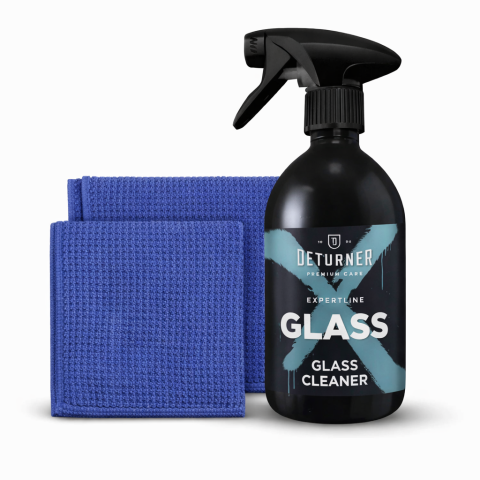 Deturner XpertLine Glass 500 ml si 2 Lavete Waffle Glass Microfiber 400 GSM - Set Profesional Curatare Geamuri