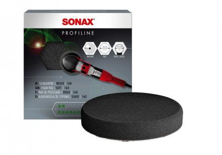 Cosmetica Auto - Burete disc moale auto pentru polish, Sonax, 160 mm, negru, anti-holograme