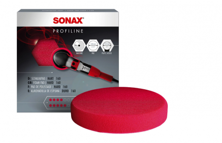 Cosmetica Auto - Burete disc dur auto pentru polish, Sonax, 160 mm, rosu