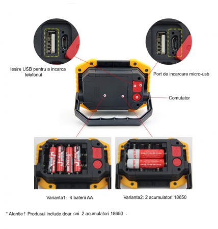 Lampa de lucru  multifunctionala portabila  HUOVA® , 3 moduri de iluminare cu aumulatori [3]