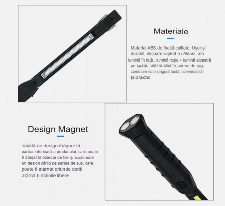 Lanterna de Lucru LED cu incarcare USB , HUOVA®, cu flash de avertizare roșu și albastru [6]
