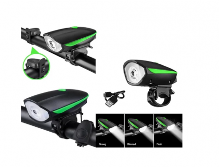 Far LED cu sonerie bicicleta, 100 lm, fixare ghidon, 3 moduri iluminare, rezistenta apa [1]