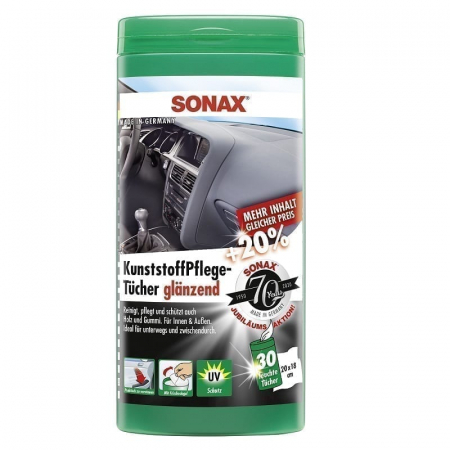 Cosmetica Auto - Servetele umede auto pentru suprafetele din plastic, cu efect lucios Sonax , 25 buc