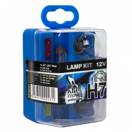 Becuri si lumini auto - Set becuri si sigurante auto Kraftmann , H7, 12 V