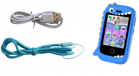 Telefon Mobil si Jucarie Educativa 2in1 Multifunctional HUOVA® cu 17 Jocuri , Apel si Contact , Camera Dubla , Video , 10 Audiobooks, Puzzle, Functii de Invatare,  Player MP3 , Blue , 3+Ani