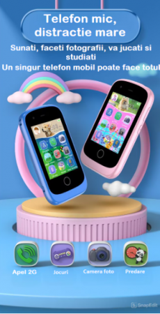 Telefon Mobil si Jucarie Educativa 2in1 Multifunctional HUOVA® cu 17 Jocuri , Apel si Contact , Camera Dubla , Video , 10 Audiobooks, Puzzle, Functii de Invatare,  Player MP3 , Blue , 3+Ani [8]