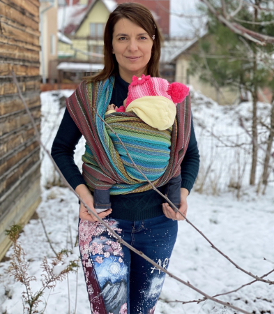 Babywearing & imbratisari sigure - Wrap tesut manual Curcubeu verde Size 5 aprox 4,3 m