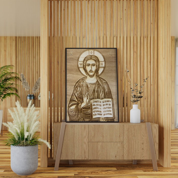 Icoana Iisus Hristos Mantuitorul Pirogravata in Lemn [4]
