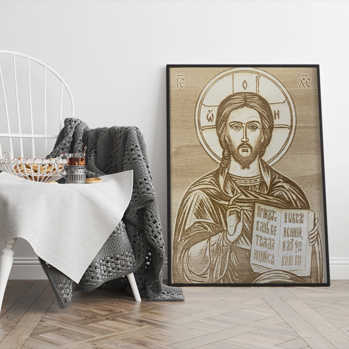 Icoana Iisus Hristos Pantocrator Pirogravata in Lemn [4]