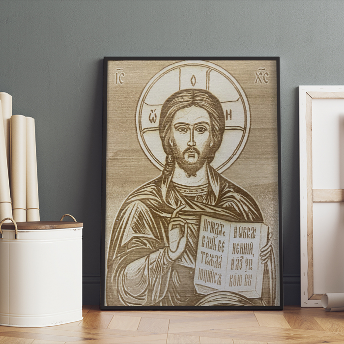 Icoana Iisus Hristos Pantocrator Pirogravata in Lemn [3]