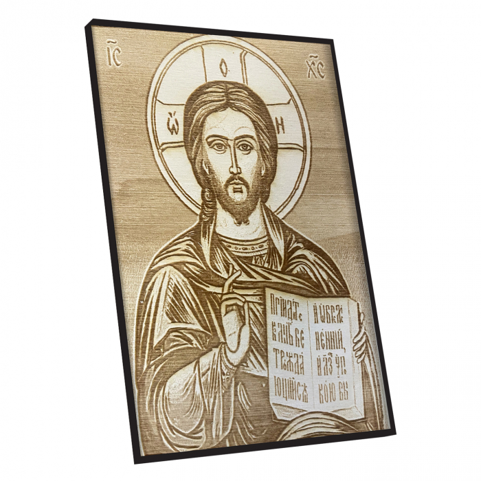 Icoana Iisus Hristos Pantocrator Pirogravata in Lemn [2]