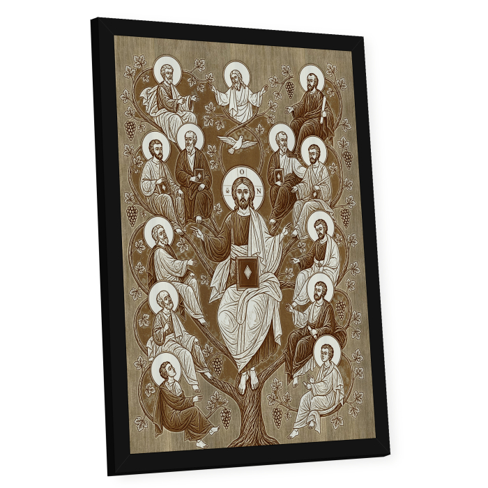 Icoana Iisus Hristos - Vita cea Adevarata - icoana pirogravata pe lemn de plop cu rama neagra [2]