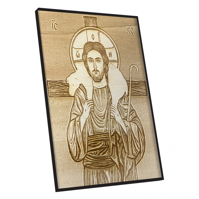 Icoana Iisus Pastorul Cel Bun Pirogravata in Lemn [2]