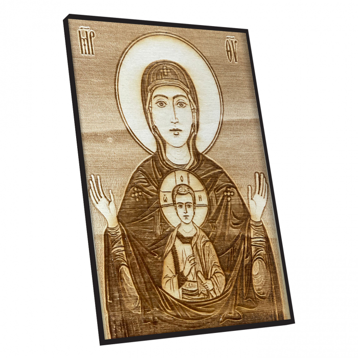 Icoana Maica Domnului Oranta Pirogravata in Lemn [2]