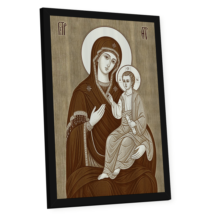 Icoana Maica Domnului Portarita - icoana pirogravata pe lemn de plop cu rama neagra [2]