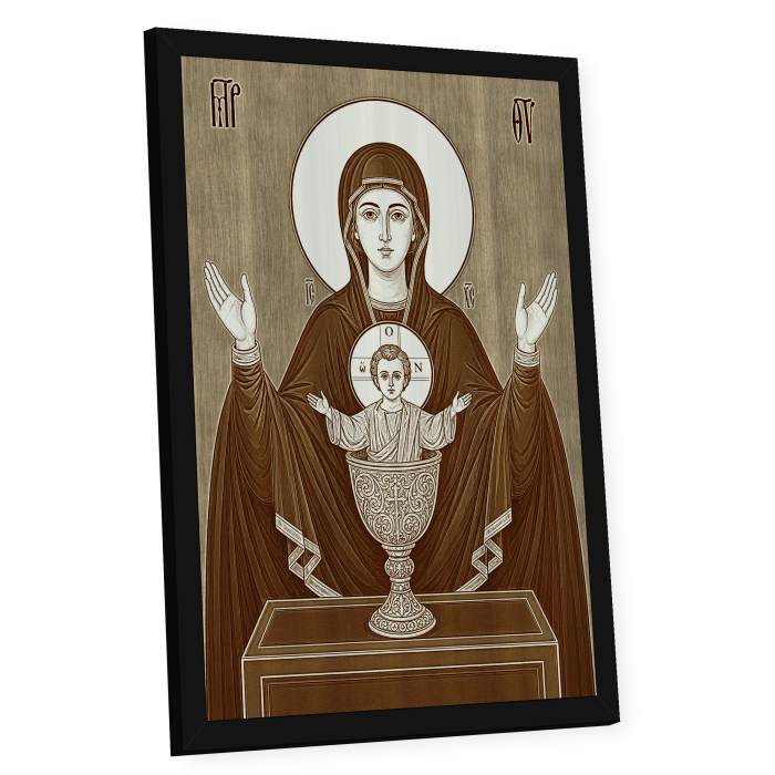 Icoana Maica Domnului Potirul Nesecat - icoana pirogravata pe lemn de plop cu rama neagra [2]