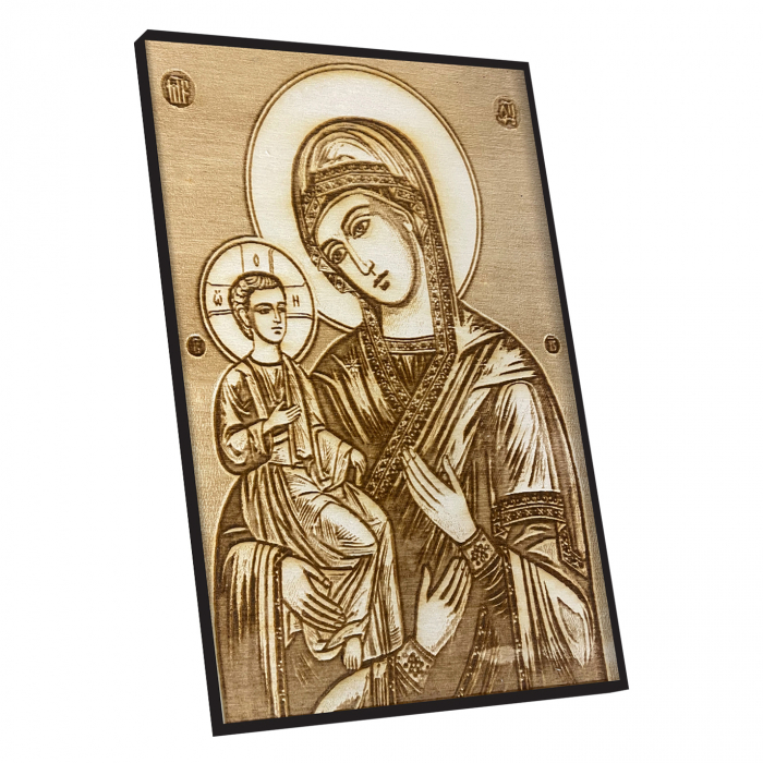 Icoana Maicii Domnului cu trei maini Pirogravata in Lemn [2]