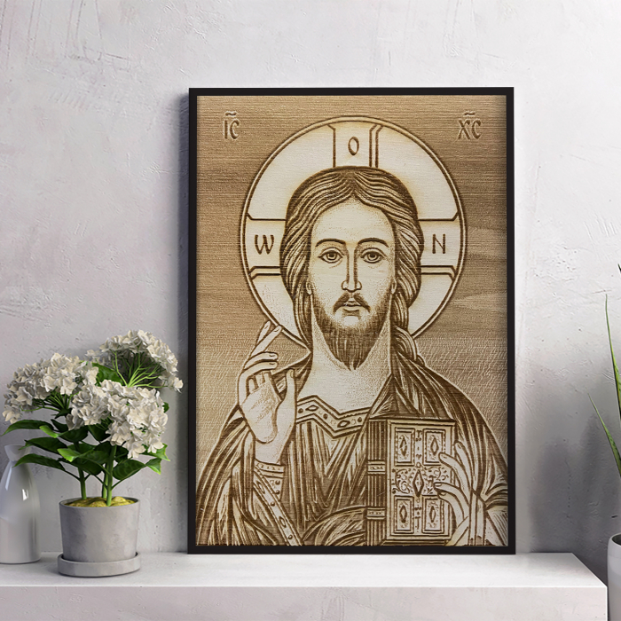 Icoana Mantuitorul Pantocrator Pirogravata in Lemn [3]