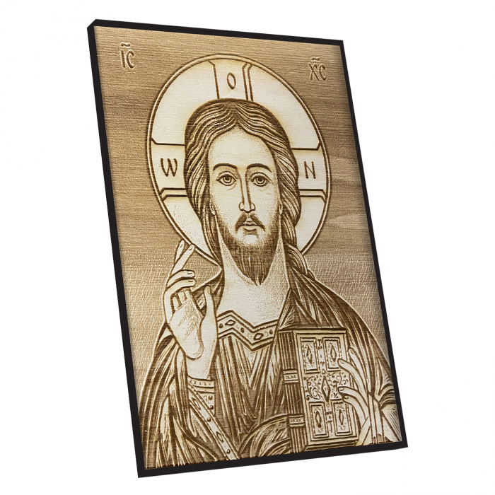Icoana Mantuitorul Pantocrator Pirogravata in Lemn [2]