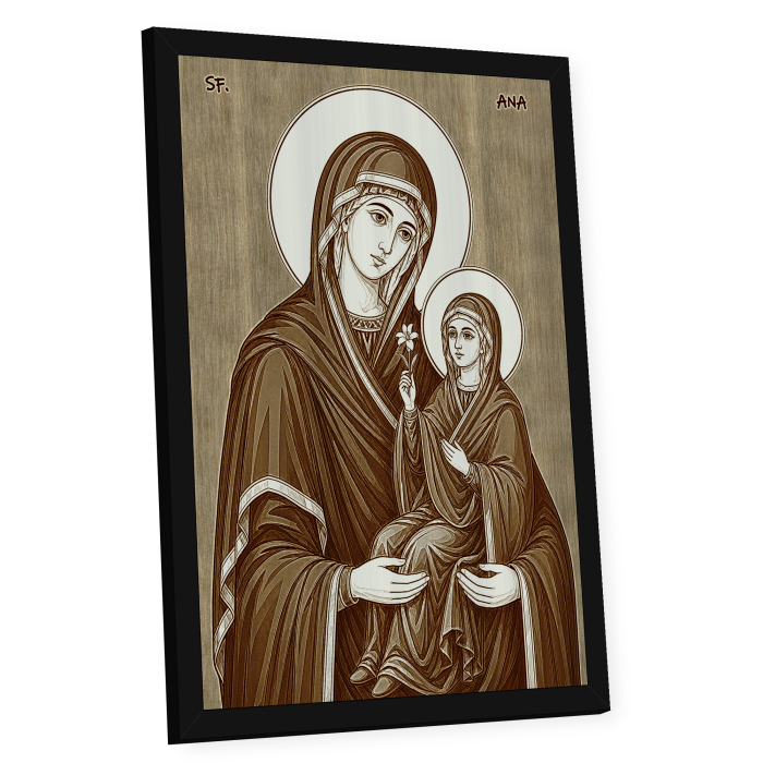 Icoana Sfanta Ana - icoana pirogravata pe lemn de plop cu rama neagra [2]