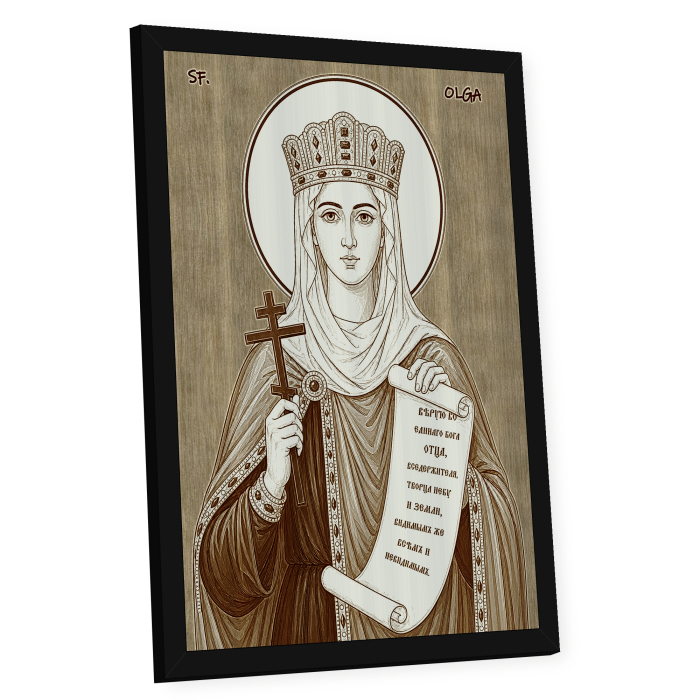Icoana Sfanta Cneaghina Olga - icoana pirogravata pe lemn de plop cu rama neagra [2]