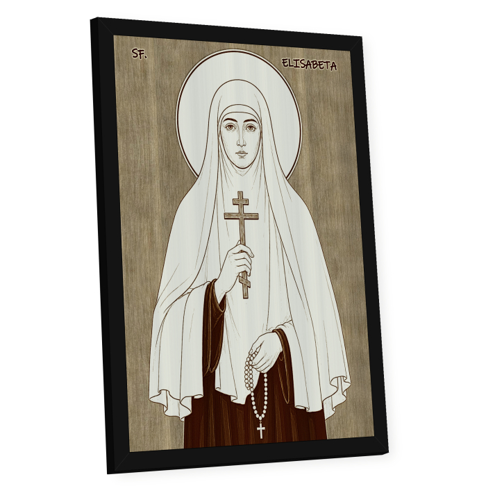 Icoana Sfanta Elisabeta - icoana pirogravata pe lemn de plop cu rama neagra [2]