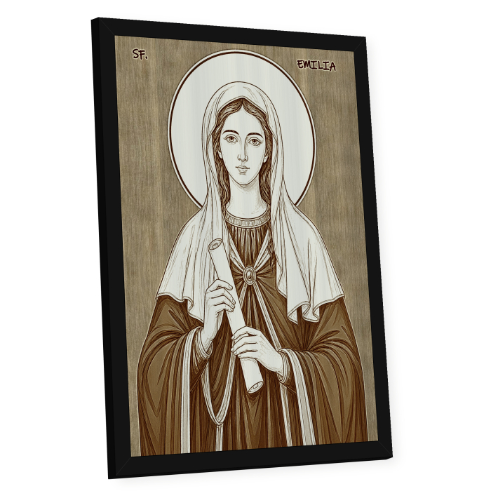 Icoana Sfanta Emilia - icoana pirogravata pe lemn de plop cu rama neagra [2]