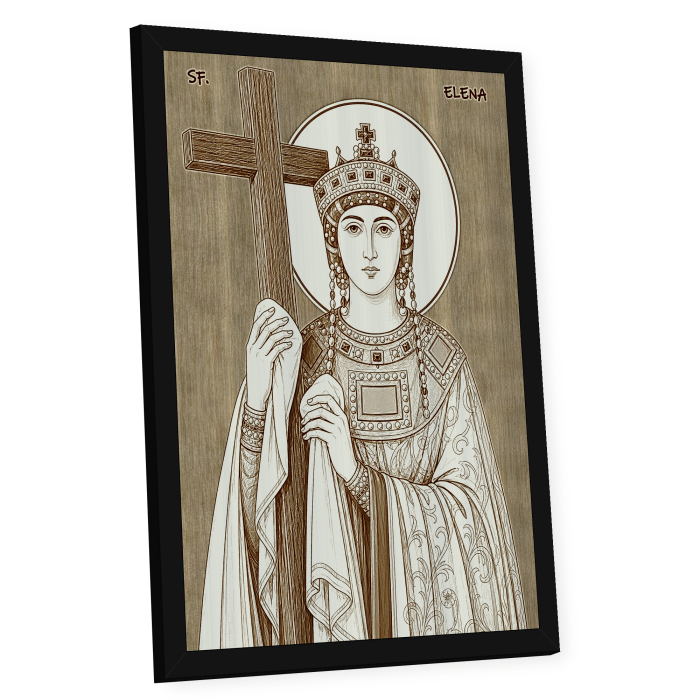 Icoana Sfanta Imparateasa Elena - icoana pirogravata pe lemn de plop cu rama neagra [2]
