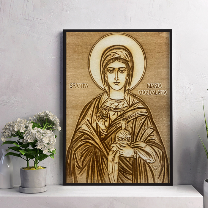 Icoana Sfanta Maria Magdalena Pirogravata in Lemn [3]