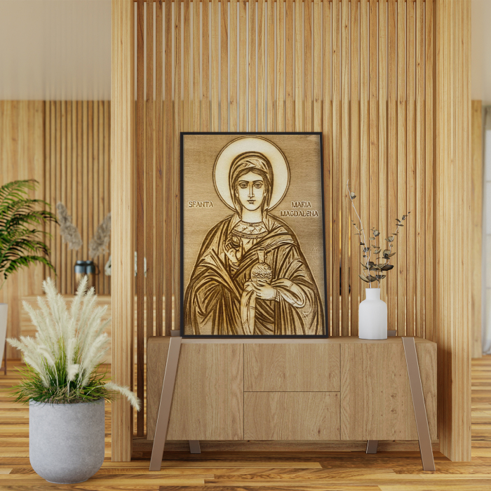 Icoana Sfanta Maria Magdalena Pirogravata in Lemn [4]