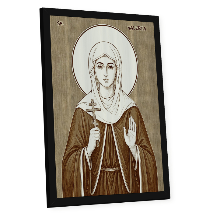 Icoana Sfanta Mucenita Valeria - icoana pirogravata pe lemn de plop cu rama neagra [2]