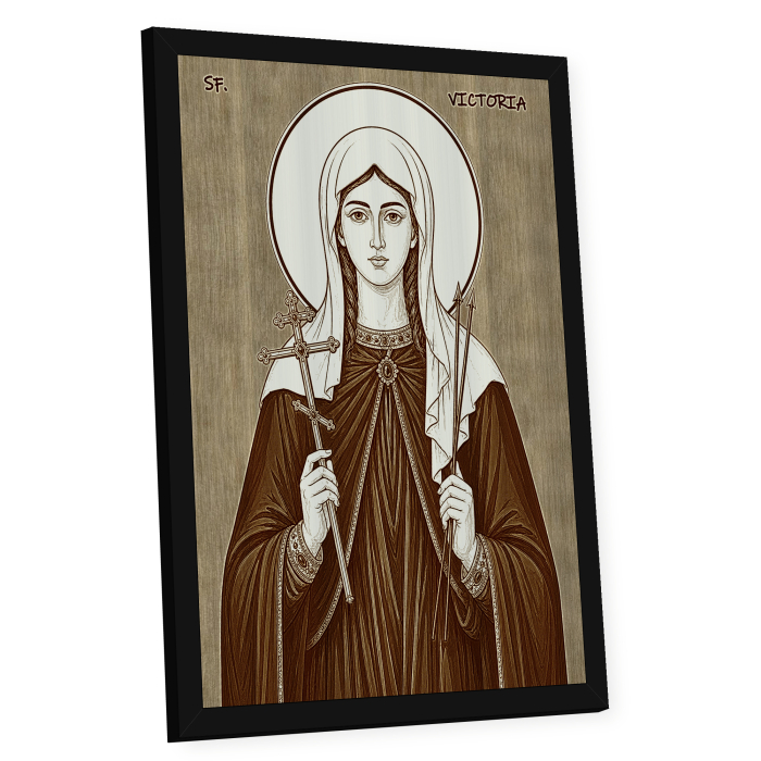 Icoana Sfanta Mucenita Victoria - icoana pirogravata pe lemn de plop cu rama neagra [2]